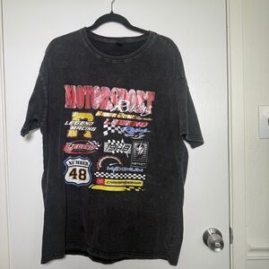 Motorsport Racing Graphic Tee - Black with Red & Yellow Logos XL